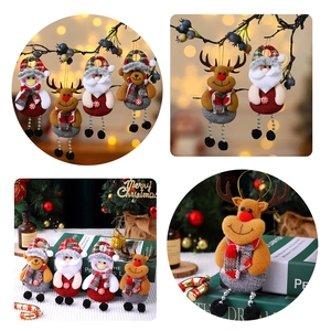 Set of four plush Christmas ornaments with beaded long legs and checkered scarves