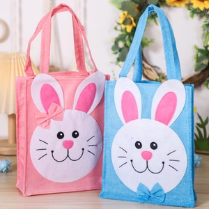 Sacs cadeaux de Pâques en intissé rose et bleu avec applique de lapin en relief 3D