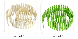 Miniature flexible wood garden fence in natural and green finishes for DIY micro landscapes
