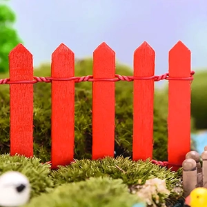 Detailed view of red wooden mini fence for succulent micro-landscapes and garden decor