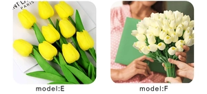 Detailed view of yellow and cream PU artificial tulips with realistic petal texture