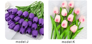Detail view of mini PU tulips in purple and pink-white gradient for home decor