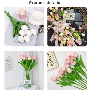 Detail view of artificial tulips in white and pink used for home and wedding decor