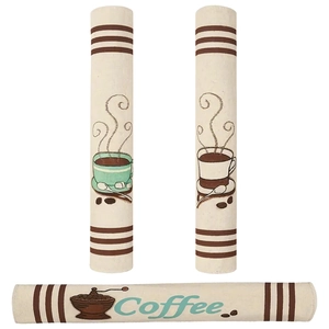 3pcs linen coffee themed refrigerator handle covers with brown stripes and bean patterns