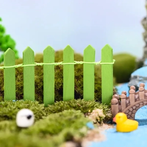 Miniature green wood garden fence with flexible wire for succulent DIY micro landscapes