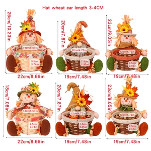Detailed size specifications for handmade autumn gnome and scarecrow bamboo candy baskets
