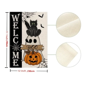 Detail view of 12x17.7 inch Halloween garden flag with ghost and pumpkin patterns