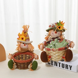Harvest gnome candy baskets with maple leaf and sunflower decorations for autumn decor