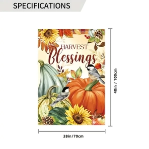 Detail view of 28x40 inch Harvest Blessings garden flag with pumpkin and sunflower motifs