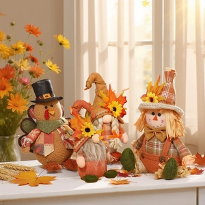 Ensemble de gnomes et dindes d'automne en peluche avec feuilles d'érable et tournesols