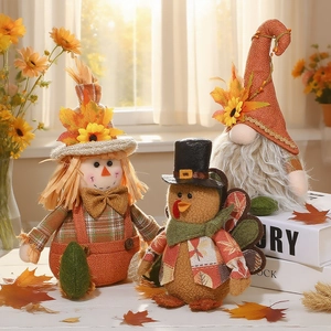 Lot de 3 gnomes de Thanksgiving avec épouvantail et dinde pour décoration automnale