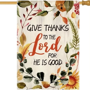 Linen garden flag with autumn maple leaves and sunflower design with religious quote