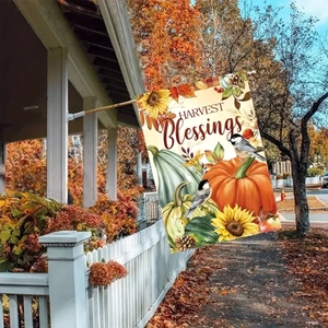 Double-sided linen garden flag with pumpkins and sunflowers for autumn harvest decoration