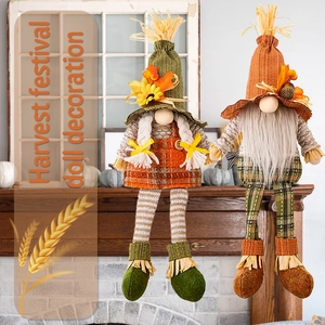 Fall harvest gnome plush set with maple leaves and sunflowers for holiday home decor