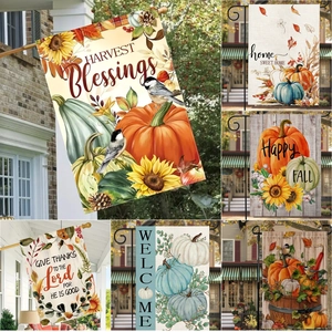 Autumn Garden Flag Double Sided Linen Fabric Thanksgiving Yard Decor Pumpkin Sunflower Outdoor Porch Decorative Welcome Flag