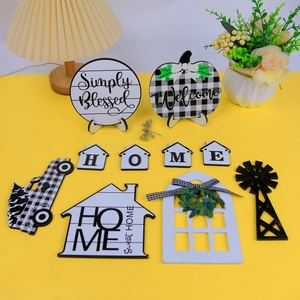 Set decorativo per vassoio a più livelli in legno stile rustico con scritte per casa