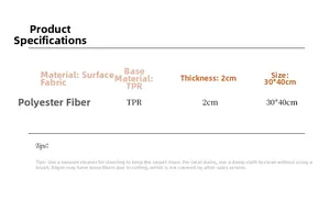 Detailed specifications chart for 2cm plush polyester rug with non-slip TPR base material