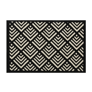 Washable vintage checkerboard doormat with geometric V-pattern for entryway and hallway