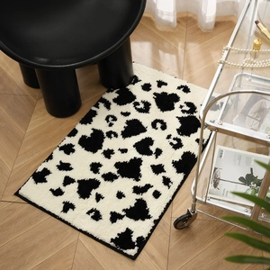 Cow Print Absorbent Bath Mat Non-Slip Polyester Flocking Floor Rug For Bathroom Bedroom Door Entryway Home Decor