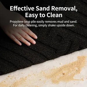 Black polypropylene entryway mat with wave texture for dirt scraping and anti-slip use