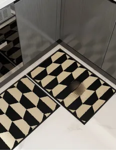 Two-piece Nordic kitchen mat set in black and beige with modern geometric patterns