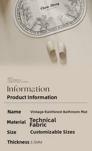 Detail showing 3.5mm thin tech-cloth bath mat with vintage tropical rainforest design