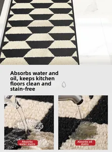 Detail of Nordic geometric kitchen mat showing superior water and oil absorption performance