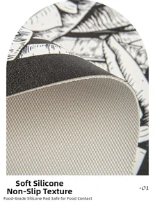 Macro view of food grade silicone mat showing anti-slip texture and palm leaf print