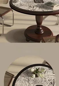 Detailed texture of waterproof leather table mat with tropical leaves and Lucky text