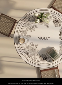 Artistic round leather place mat with retro floral sketch and elegant typography