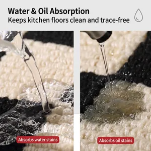 Nordic kitchen mat with black and white grid showing oil and water absorption