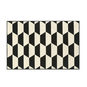 Nordic rectangular floor mat with black and white geometric pattern and durable non-slip backing