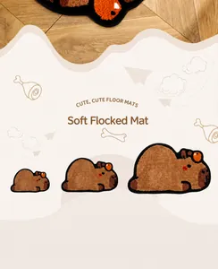 Detail view of plush Capybara bath mats in three sizes featuring soft flocked texture