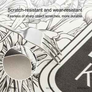 Scratch-resistant leather placemat with tropical leaves and non-slip grid texture