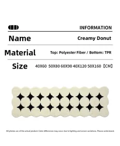 Detailed size specifications for a creamy plush rug with star patterns and TPR anti-slip backing