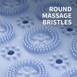 Non-slip round silicone shower mat in light blue with massage bristles and drainage holes