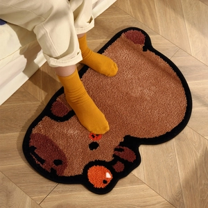 Capybara Shaped Absorbent Floor Mat Non-Slip Bathroom Rug Thickened Flocking Carpet For Bedroom Living Room Animal Home Decor