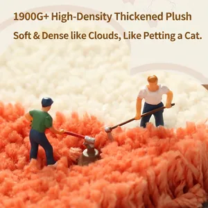 Cute puppy-shaped orange and white fluffy bedside carpet with high-density 1900g plush fiber