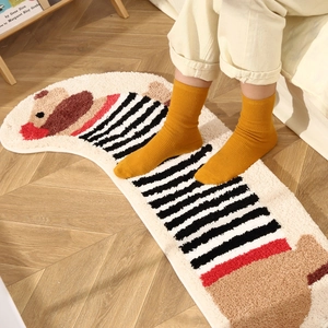 Cute dachshund shaped bedside rug with black and white stripes for children's bedroom