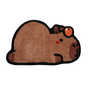 Cute Capybara shaped absorbent bathroom floor mat with fluffy plush texture and orange detail