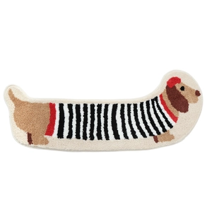 Cute cartoon dachshund dachshund-shaped plush bedside rug with black and white stripes