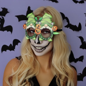 Halloween-Zwerg-Dekobrille mit grünen Hüten und Kürbis-Akzenten für Partyspaß