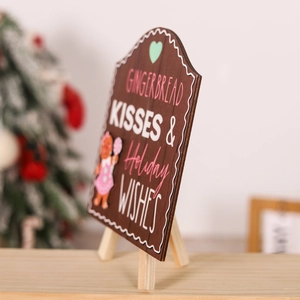Wooden gingerbread man table plaque with stand for Christmas holiday home decoration