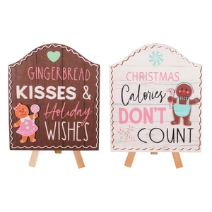 Set of Christmas gingerbread man wooden desk signs with stands for holiday home decor