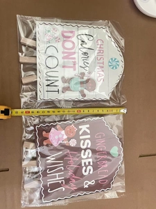 Christmas gingerbread wood signs set with festive quotes and dimension measurement