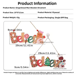 Detailed size specifications for the Believe gingerbread man wooden Christmas hanging sign
