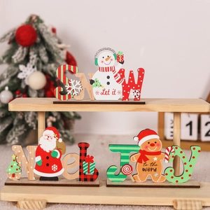 Christmas Wooden Letter Ornament Desktop Tabletop Decoration Santa Snowman Gingerbread Man Noel Joy Festive Holiday