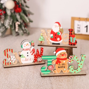 Wooden Christmas table decor set with Snowman, Santa, and Gingerbread Man wood signs