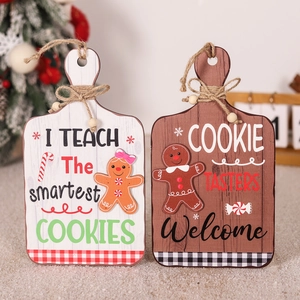 Christmas wooden gingerbread door signs with rustic beads and festive holiday greeting