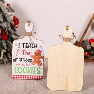 Wooden gingerbread man welcome sign with festive cookies pattern and jute hanging rope
